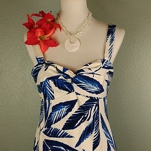 Jones NY Cruise Wear Leaf Print Cotton Sundress 8